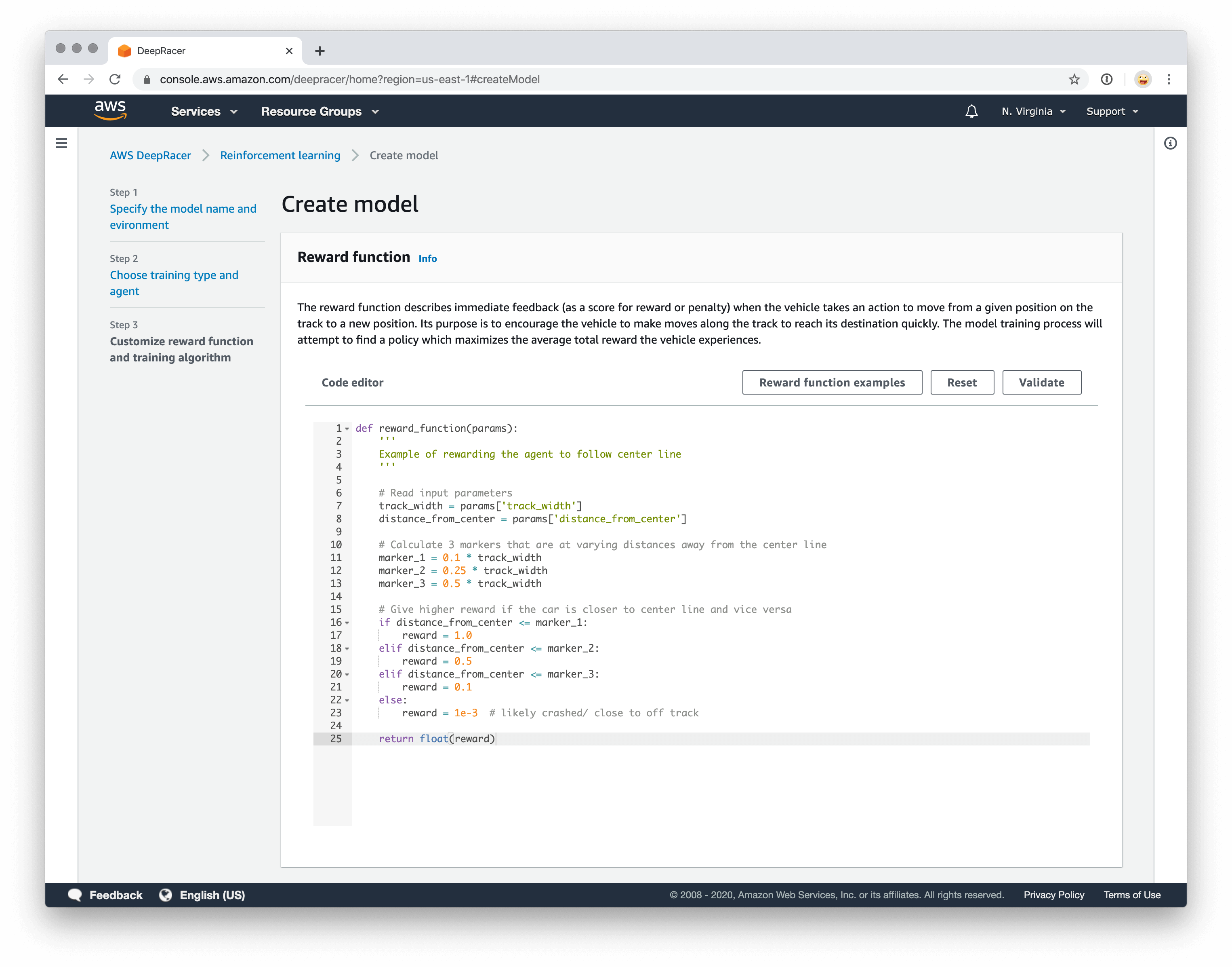 AWS DeepRacer Belohnungsschema